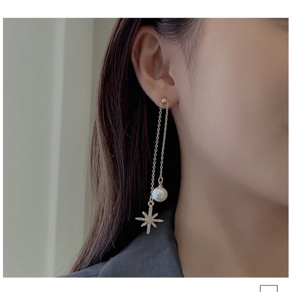 💙Star Shiny Pearl Threader Earrings - Picture 5 of 12